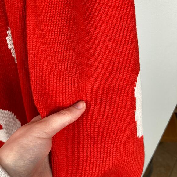 Vintage Outlander Womens S Red & White Floral Dot Sweater Dress FLAW Mod Holiday - Picture 10 of 12